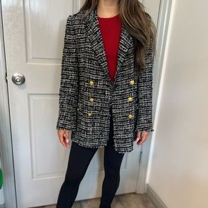 Zara - Black Tweed Blazer Jacket with gold buttons - Size M